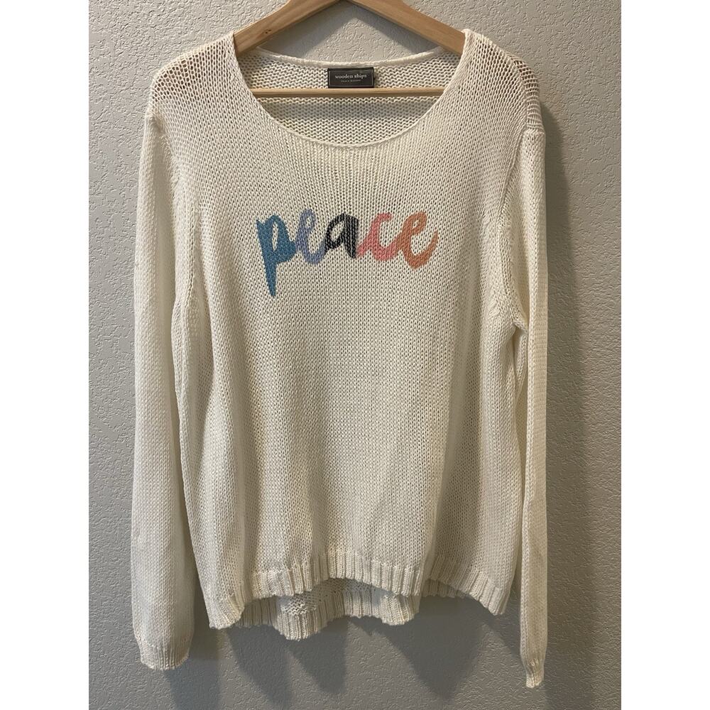 NWOT Wooden Ships White Peace Crew neck Long Sleeve Sweater M/L